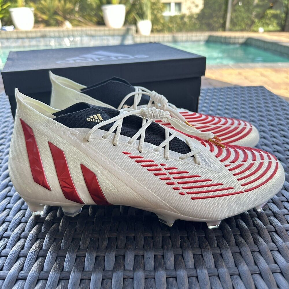 Adidas Predator Edge.1 FG Off White Vivid Red Men's Soccer Cleats H02933 Size 12 - Picture 6 of 15